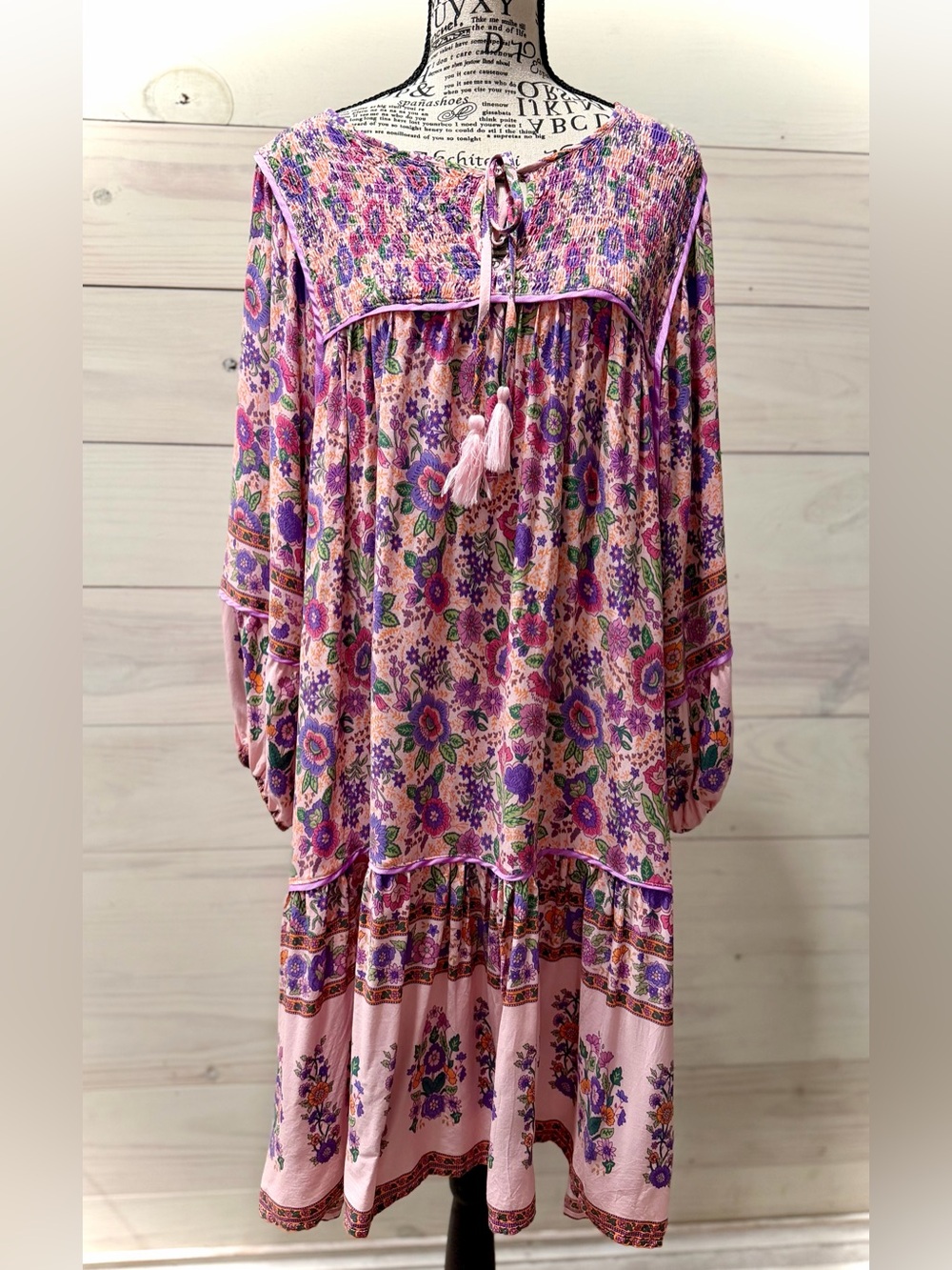 Umgee Lavender Floral Boho Tie-Neck Dress - Picture 4 of 16